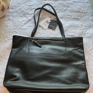 Black Vegan Leather Shoulder Tote Bag - Modern Everyday Carry